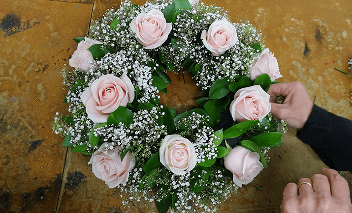 
                                                    The final step is to add the Gypsophila in the gaps on the wreath. Cut the Gypsophila into smaller stems and place into the floral foam - the type and the amount of gypsophila added to the wreath will be based on your personal preferences. 