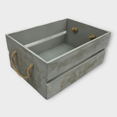 Clearance Item - Small Wooden Crate with rope handles