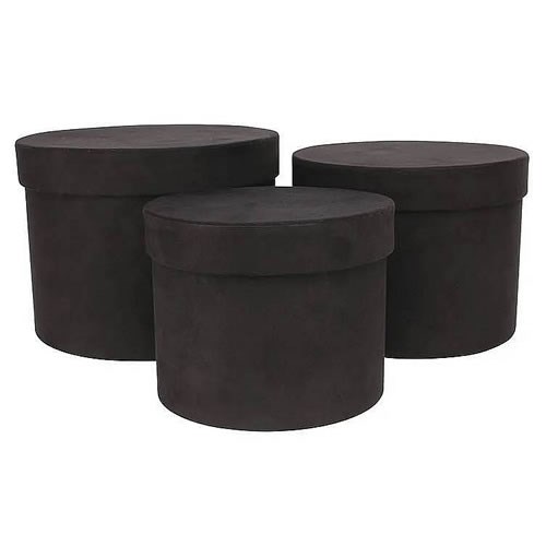 Hat Boxes Round - Black Suede (set of 3)