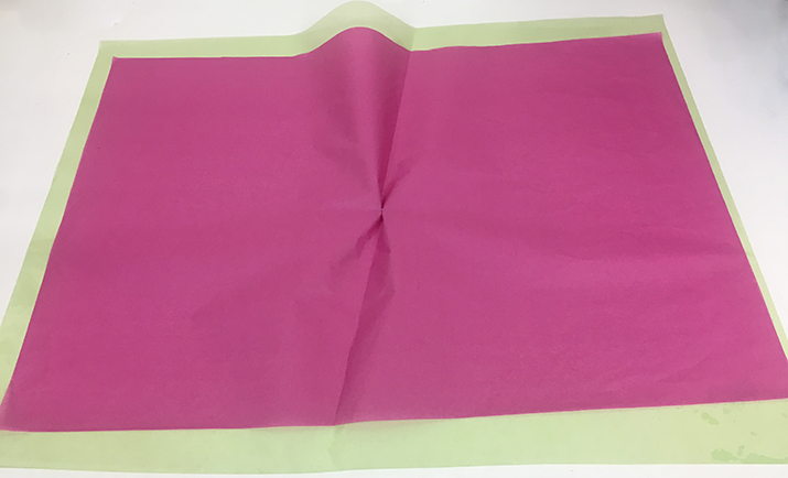 You will need a rectangle of cellophane and tissue paper to create this type of wrapping for the hand tie bouquet.
