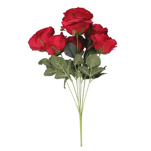 Artificial Faux Rose Camelot Red Posy (7 stems)