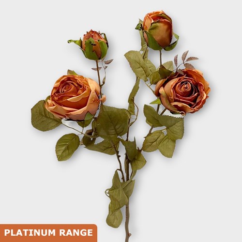 Artificial Faux Dried Cabbage Rose Spray (Orange)
