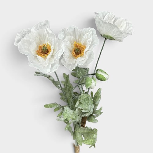 Artificial Faux Poppy White x 3