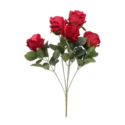 Artificial Faux Rose Posy Large Red Velvet (5 stems)