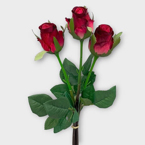 Artificial Faux Roses - Red Buds x 3