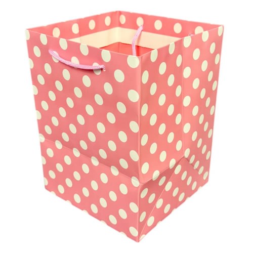 Hand Tied Gift Bag - Baby Pink Polkadot 19x25cm 