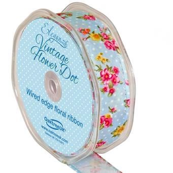 Ribbon Floral Dot - Blue 25mm