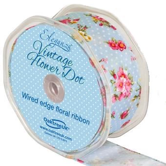 Ribbon Floral Dot - Blue 38mm