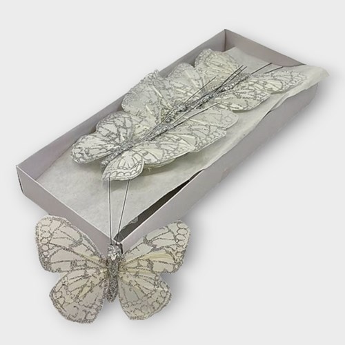Butterflies Silver Feather 8cm (with clip)