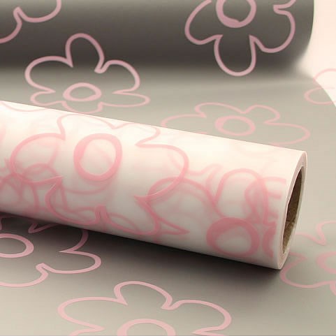 Cellophane Roll - Pink Flower Frosted