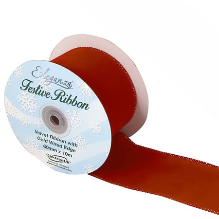 Ribbon Red Velvet & Gold Wire Edge