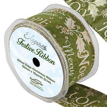 Ribbon Christmas - Green Holly Design