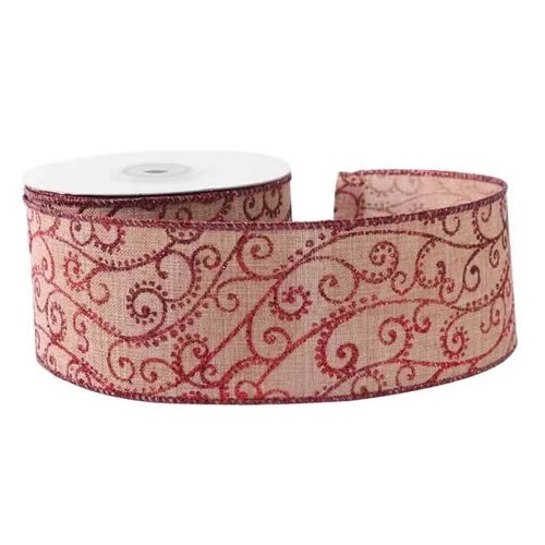 Christmas Floristry Ribbon Natural with Red Swirls | Wholesale Dutch ...