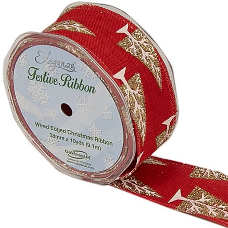 Christmas Tree Ribbon Red Gold 38mm | Wholesale Dutch Flowers & Florist ...