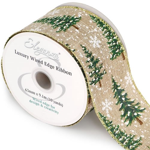 Christmas Floristry Ribbon Tree & Snow 63mm | Wholesale Dutch Flowers UK