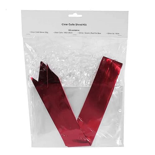 Clear Shredded Cello, Clear Cello & Red Pull Bow Kit