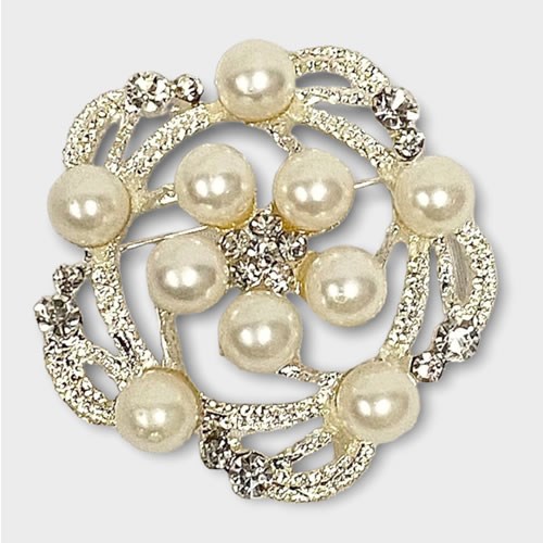 Clearance Item - Pearl and Diamante Swirl Brooch 55mm