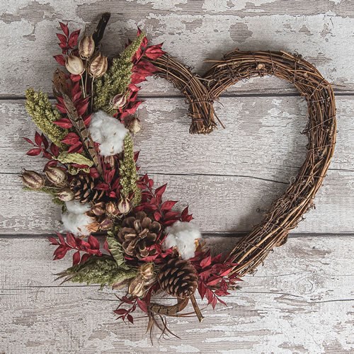 DIY Dried Flower Red Wicker Heart Kit (Makes 3)