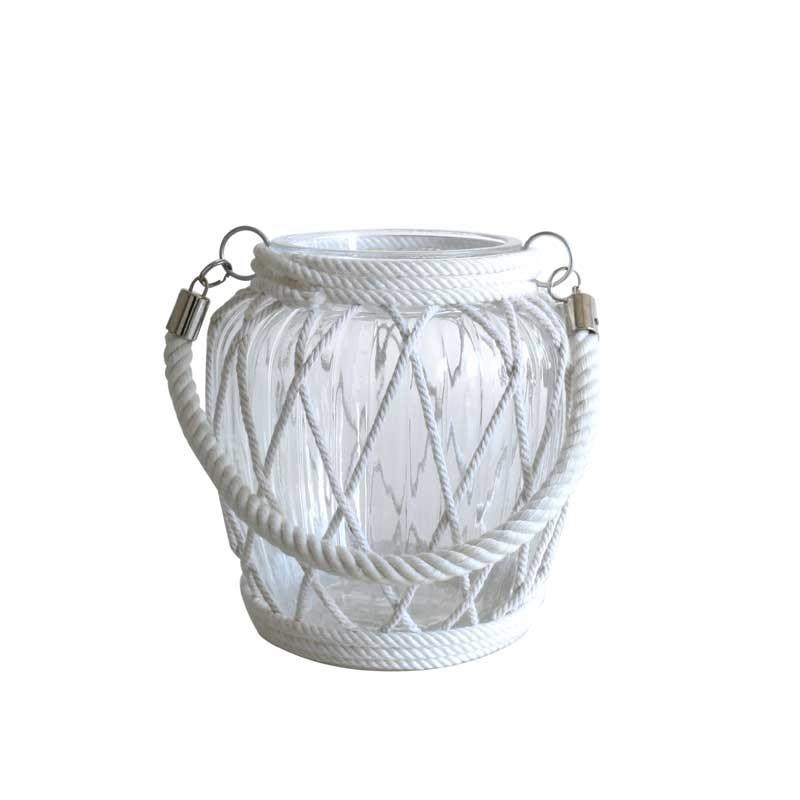 Glass Candle Holder with Lattice Rope - 17cm