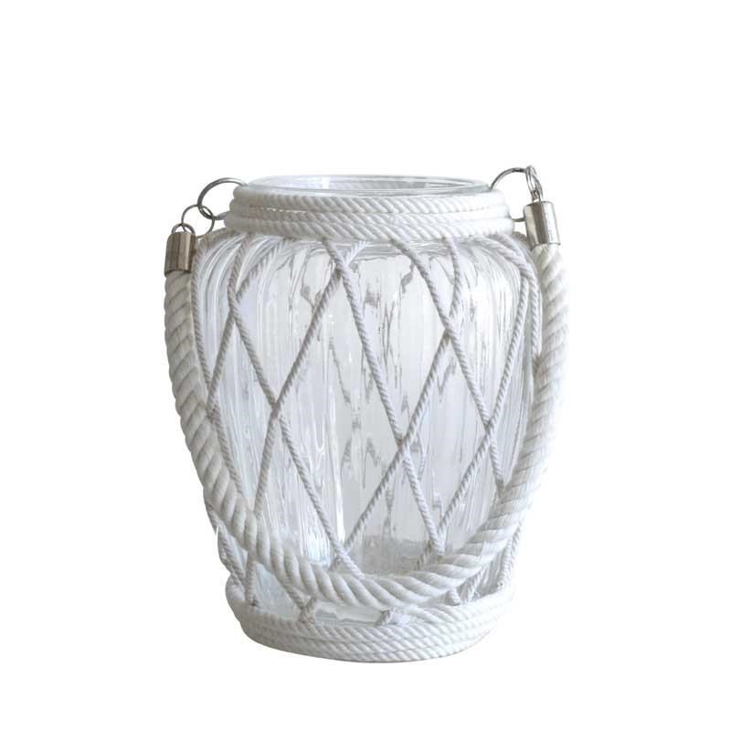 Glass Candle Holder with Lattice Rope - 20cm