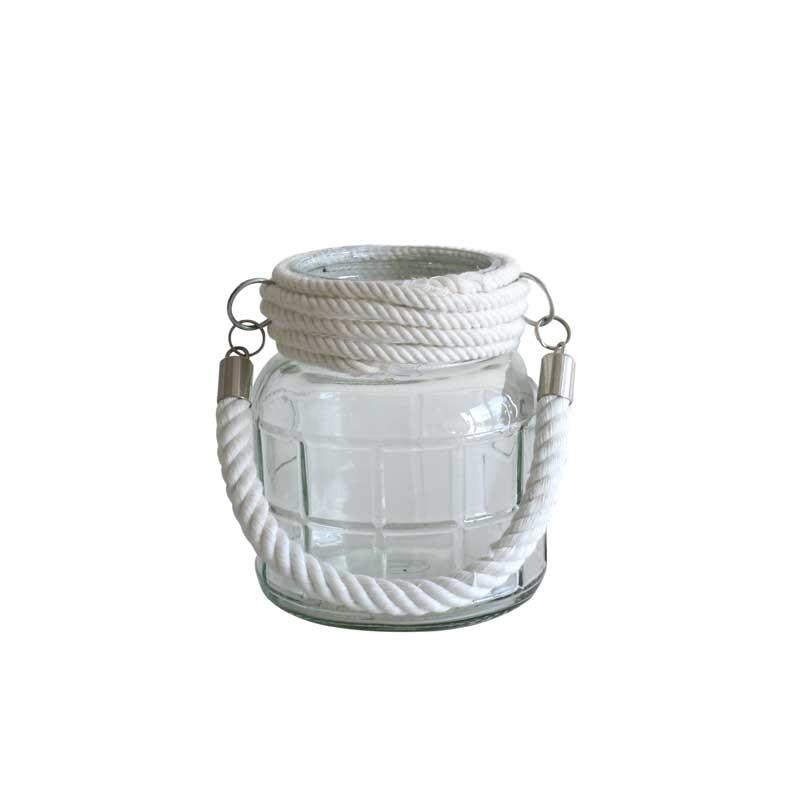 Glass Candle Holder with Rope - 14.5cm