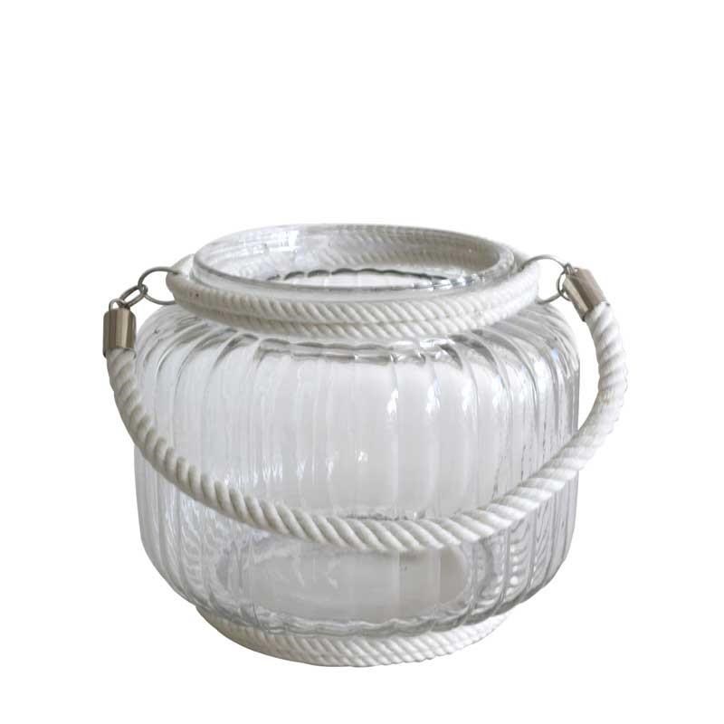 Glass Candle Holder with Rope - 17cm