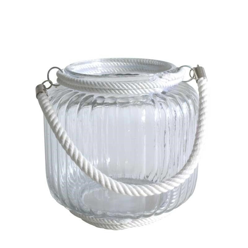 Glass Candle Holder with Rope - 19cm