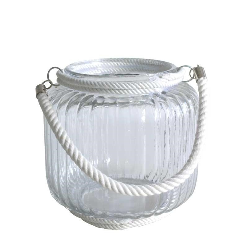 Glass Candle Holder + Rope Handle 19cm Wholesale Dutch Flowers UK