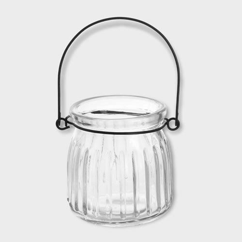Glass Mini Ribbed Jar & Handle 7cm Glassware Home Decor Wholesale