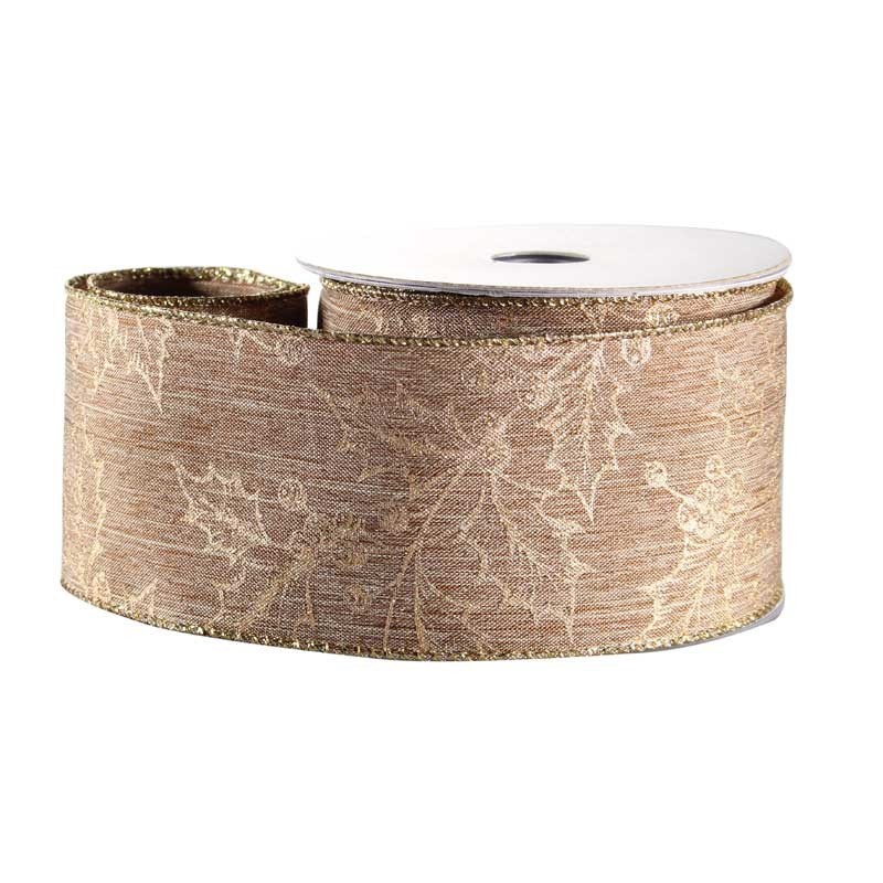 Ribbon Gold Holly Natural Fabric 