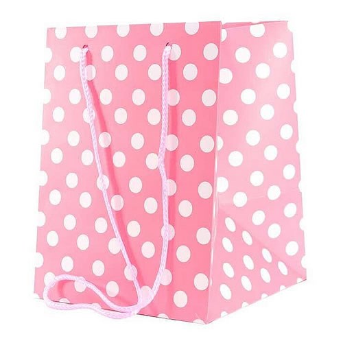 Hand Tied Gift Bag - Baby Pink Polkadot 19x25cm 