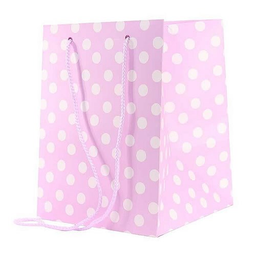 Hand Tied Gift Bag - Lilac Polkadot 19x25cm