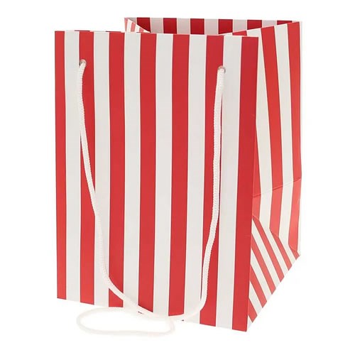 Hand Tied Gift Bag - Red Candy Stripe 19x25cm