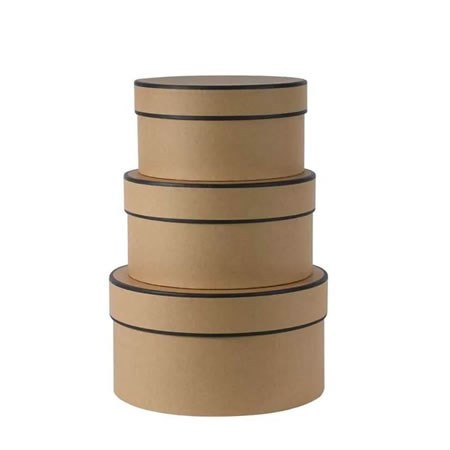 Hat Boxes Kraft & Brown Round Set of 3