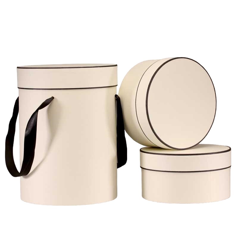 Hat Boxes Cream & Black Round Set of 3 Large