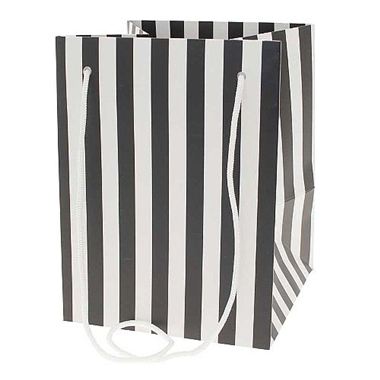 Hand Tied Gift Bag - Black Candy Stripe 19x25cm