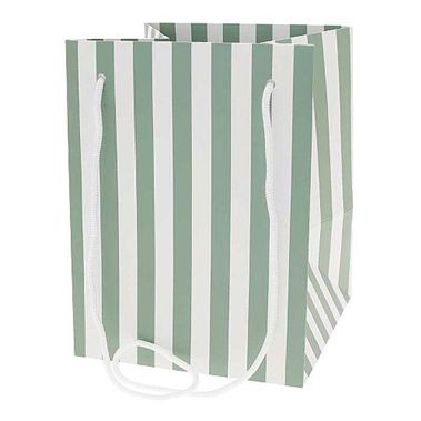 Hand Tied Gift Bag - Sage Candy Stripe 19x25cm