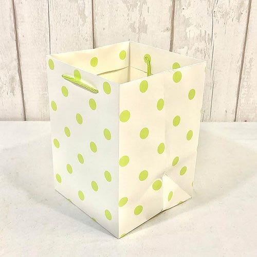 Hand Tied Gift Bag - Lime Dots 25x18x18x10cm