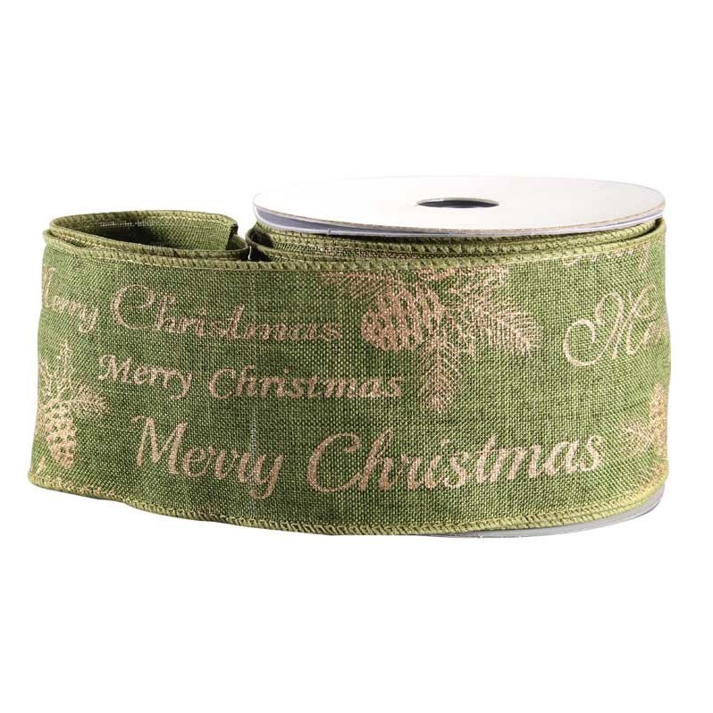 Ribbon Merry Xmas Green Fabric 