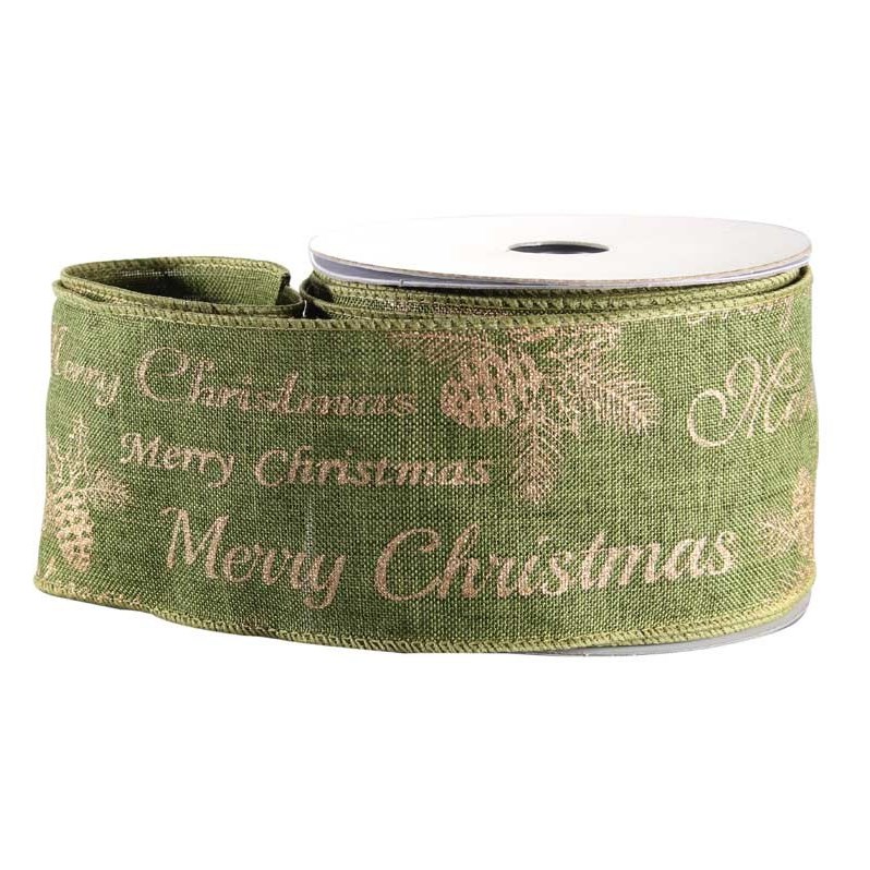 Ribbon Merry Xmas Green Fabric