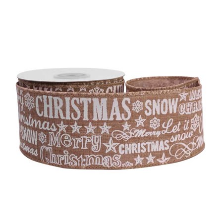 Ribbon Merry Christmas Snow Natural 