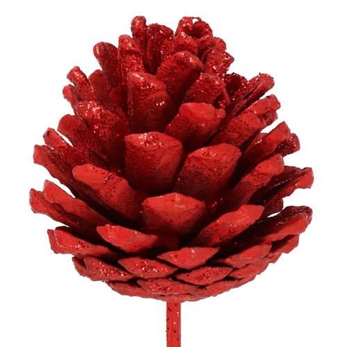 PINE CONE PICKS - RED GLITTER