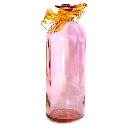 Glass Bottle - Pink with Raffia 