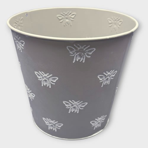 Planter Bucket - Bees White & Grey