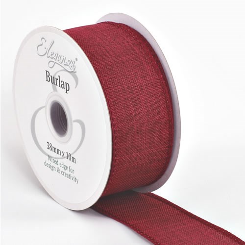 Ribbon Burlap Burgundy - 38mm (Wire Edge)