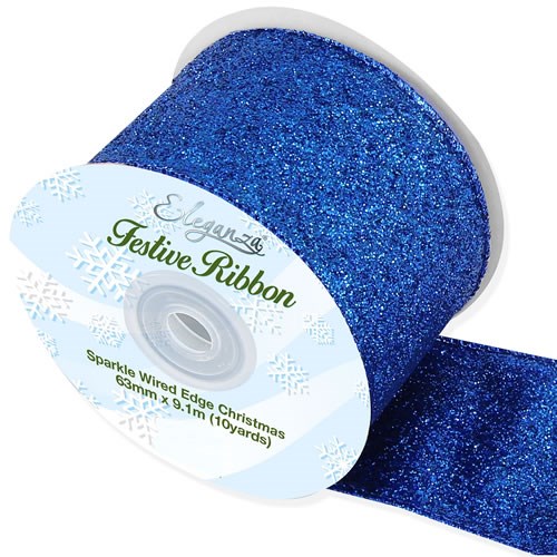 Ribbon - Festive Blue Sparkle (Wire Edge)