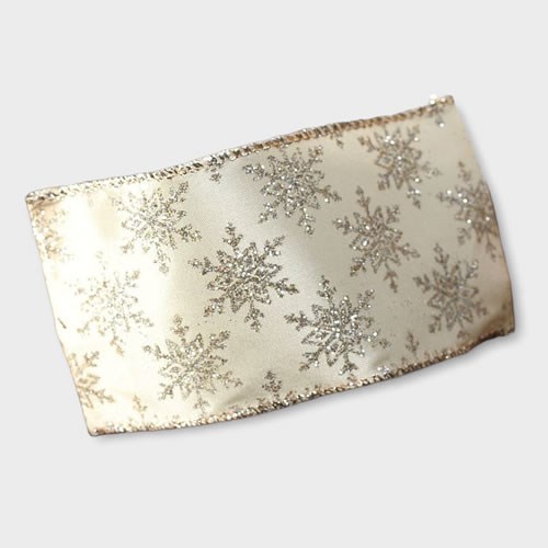 Christmas Floristry Ribbon Gold Glitter Snowflakes Wired 63mm ...