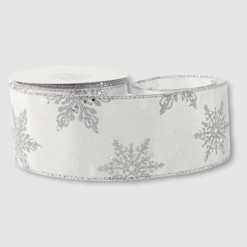 Christmas Floristry Ribbon Silver Glitter Snowflakes 63mm | Wholesale ...