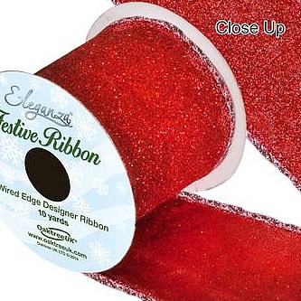 Ribbon Satin - Sparkly Red Glitter