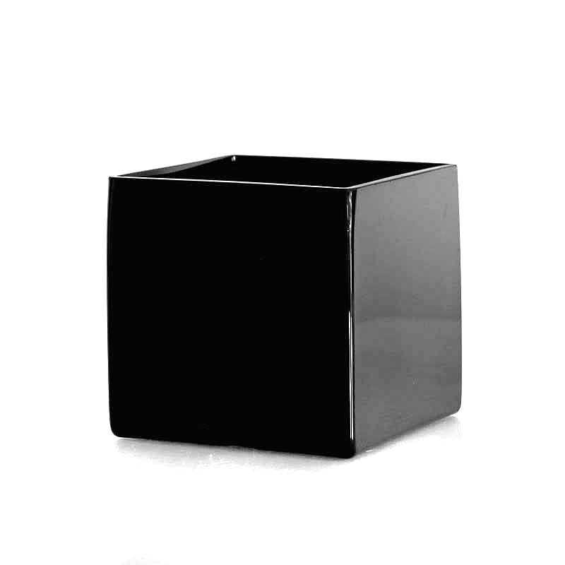 Glass Cube Vase Black - 12cm